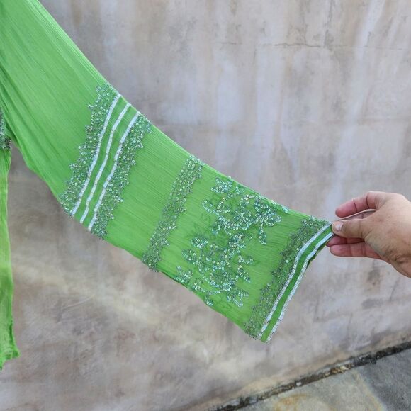 Glam souls green silk boho blouse - Picture 5 of 9